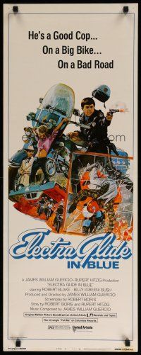 8b518 ELECTRA GLIDE IN BLUE style B insert '73 cool art of motorcycle cop Robert Blake by Blossom!