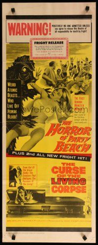 8b582 HORROR OF PARTY BEACH/CURSE OF THE LIVING CORPSE insert '64 fantastic c/u of monster w/girl!