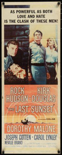 8b627 LAST SUNSET insert '61 Rock Hudson, Kirk Douglas, Dorothy Malone, Robert Aldrich directed!