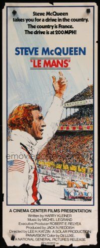 8b631 LE MANS insert '71 best Tom Jung art of race car driver Steve McQueen waving at fans!