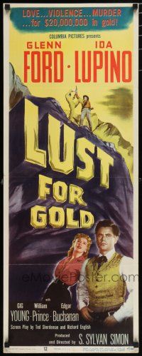 8b658 LUST FOR GOLD insert '49 Glenn Ford, Ida Lupino, cool title artwork!