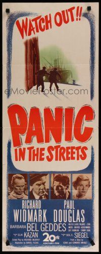 8b712 PANIC IN THE STREETS insert '50 Richard Widmark, Jack Palance, Elia Kazan film noir!