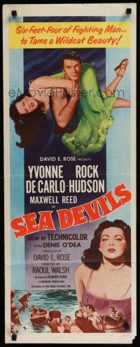 8b755 SEA DEVILS insert '53 Rock Hudson is six-feet-four of fighting man taming Yvonne De Carlo!