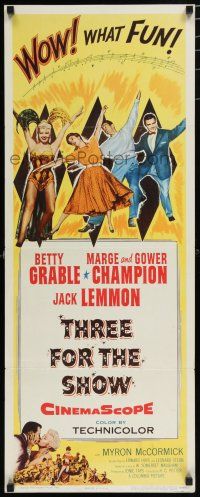 8b801 THREE FOR THE SHOW insert '54 Betty Grable, Jack Lemmon, Marge & Gower Champion!