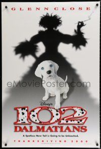 8c003 102 DALMATIANS teaser DS 1sh '00 Walt Disney, shadow of wicked Glenn Close & cute puppy!