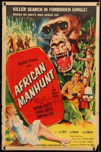8c030 AFRICAN MANHUNT 1sh '54 in the forbidden jungle where no white man dared go!