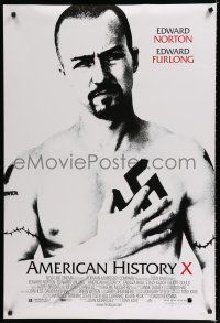 8c050 AMERICAN HISTORY X DS 1sh '98 B&W image of Edward Norton as skinhead neo-Nazi!