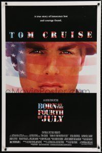 8c125 BORN ON THE FOURTH OF JULY DS 1sh '89 Oliver Stone, great patriotic image of Tom Cruise!
