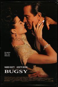 8c142 BUGSY DS 1sh '91 close-up of Warren Beatty embracing Annette Bening!