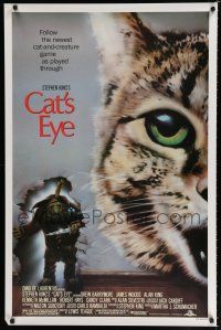 8c160 CAT'S EYE 1sh '85 Stephen King, Drew Barrymore, artwork of wacky little monster by Jeff Wack!