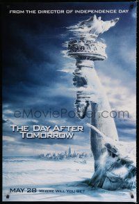 8c208 DAY AFTER TOMORROW style AS teaser DS 1sh '04 art of Statue of Liberty frozen in tidal wave!