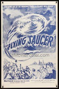 8c279 FLYING SAUCER military 1sh R53 cool sci-fi artwork of UFOs from space & terrified people!
