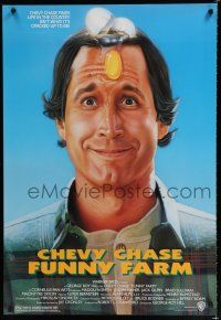 8c295 FUNNY FARM 1sh '88 smiling Chevy Chase w/egg on his face by Steven Chorney!