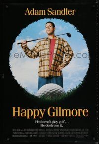 8c329 HAPPY GILMORE DS 1sh '96 great image of Adam Sandler, he doesn't play, he destroys golf!
