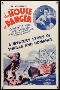 8c357 HOUSE OF DANGER 1sh '34 Onslow Stevens, Janet Chandler, a mystery of thrills & romance!