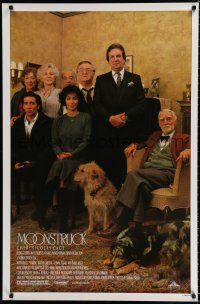 8c539 MOONSTRUCK style B 1sh '87 Nicholas Cage, Danny Aiello, Cher, great cast portrait!