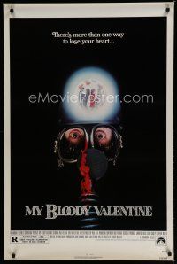 8c545 MY BLOODY VALENTINE 1sh '81 bloody gas mask, there's more than one way to lose your heart!