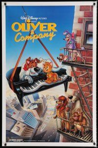 8c561 OLIVER & COMPANY 1sh '88 great image of Walt Disney cats & dogs in New York City!