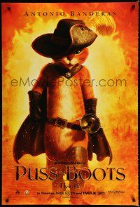 8c614 PUSS IN BOOTS teaser DS 1sh '11 voice of Antonio Banderas in title role, image of cat!