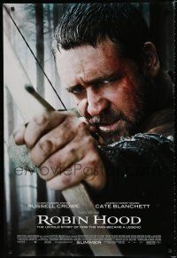 8c641 ROBIN HOOD advance DS 1sh '10 Ridley Scott, Russell Crowe w/bow in title role!