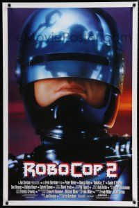 8c645 ROBOCOP 2 int'l 1sh '90 great close up of cyborg policeman Peter Weller, sci-fi sequel!