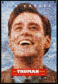 8c785 TRUMAN SHOW teaser DS 1sh '98 really cool mosaic art of Jim Carrey, Peter Weir