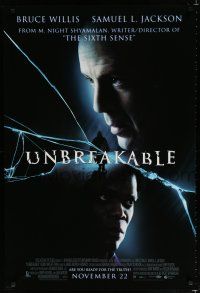 8c795 UNBREAKABLE advance DS 1sh '00 M. Night Shyamalan directed, Bruce Willis, Samuel L. Jackson!