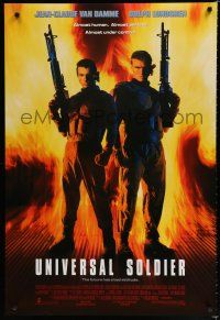 8c801 UNIVERSAL SOLDIER int'l DS 1sh '92 full-length image of Jean-Claude Van Damme & Lundgren!