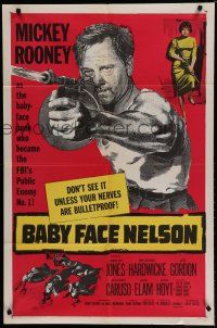 8e061 BABY FACE NELSON 1sh '57 great art of Public Enemy No. 1 Mickey Rooney firing tommy gun!