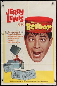 8e084 BELLBOY 1sh '60 wacky artwork of Jerry Lewis carrying luggage!