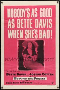 8e088 BEYOND THE FOREST 1sh '49 King Vidor, nobody's as good as smoking Bette Davis when she's bad