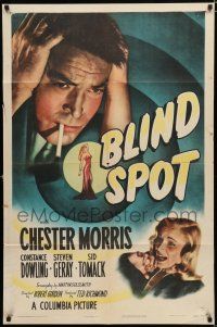 8e102 BLIND SPOT 1sh '47 close image of worried Chester Morris & sexy girl, film noir!