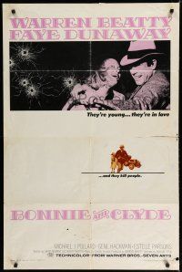 8e112 BONNIE & CLYDE 1sh '67 notorious crime duo Warren Beatty & Faye Dunaway young & in love!