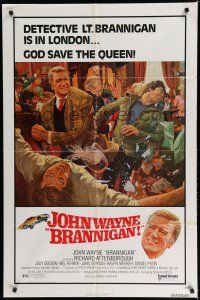 8e119 BRANNIGAN 1sh '75 Douglas Hickox, great McGinnis art of fighting John Wayne in England!