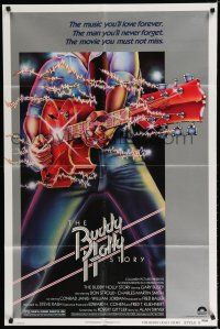8e127 BUDDY HOLLY STORY style B 1sh '78 Gary Busey great art of electrified guitar, rock 'n' roll!