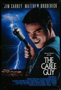 8e134 CABLE GUY int'l DS 1sh '96 image of demented Jim Carrey, directed by Ben Stiller!