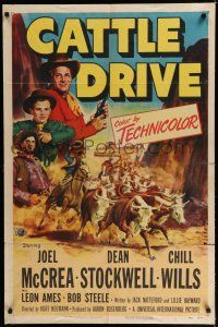 8e147 CATTLE DRIVE 1sh '51 Joel McCrea & Dean Stockwell in New Mexico!