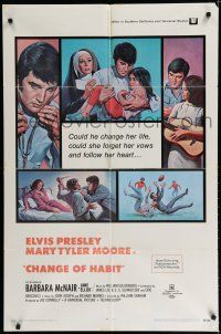 8e148 CHANGE OF HABIT 1sh '69 art of Dr. Elvis Presley in various scenes, Mary Tyler Moore!