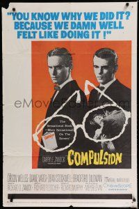 8e165 COMPULSION 1sh '59 crazy Dean Stockwell & Bradford Dillman try to commit the perfect murder!