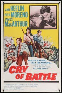 8e178 CRY OF BATTLE 1sh '63 Van Heflin, Rita Moreno & James MacArthur in the South Pacific!