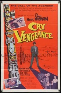 8e181 CRY VENGEANCE 1sh '55 Mark Stevens, film noir, Alaska adventure, cool totem pole art!