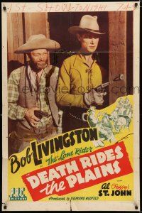 8e203 DEATH RIDES THE PLAINS 1sh '48 image of Robert Livingston as The Lone Rider!