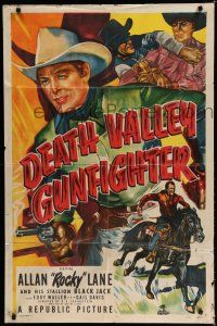 8e205 DEATH VALLEY GUNFIGHTER 1sh '49 great close image of cowboy Allan Rocky Lane pointing gun!
