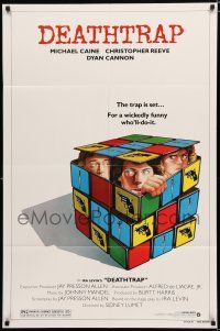 8e209 DEATHTRAP style B 1sh '82 art of Chris Reeve, Michael Caine & Dyan Cannon in Rubik's Cube!