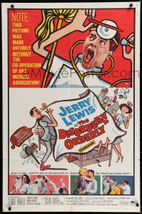 8e228 DISORDERLY ORDERLY 1sh '65 artwork of wackiest hospital nurse Jerry Lewis!