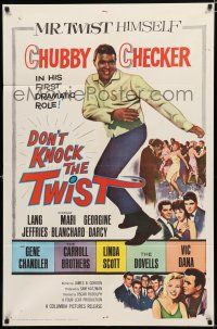 8e235 DON'T KNOCK THE TWIST 1sh '62 full-length image of dancing Chubby Checker, rock & roll!