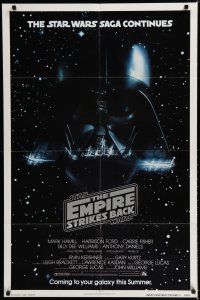 8e266 EMPIRE STRIKES BACK advance 1sh '80 George Lucas, image of Darth Vader head floating in space