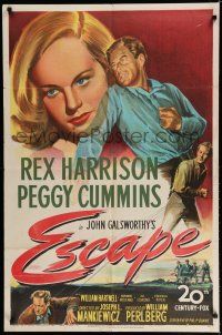 8e268 ESCAPE 1sh '48 great stone litho art of Rex Harrison & pretty Peggy Cummins!