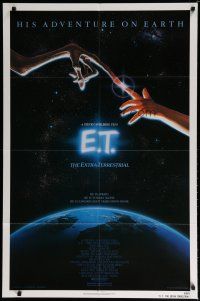 8e257 E.T. THE EXTRA TERRESTRIAL 1sh '82 Drew Barrymore, Steven Spielberg classic, Alvin art!