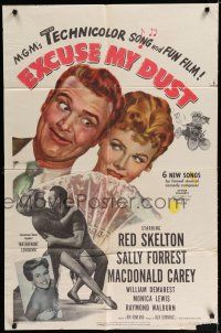 8e276 EXCUSE MY DUST 1sh '51 wacky art of Red Skelton, pretty Sally Forrest!